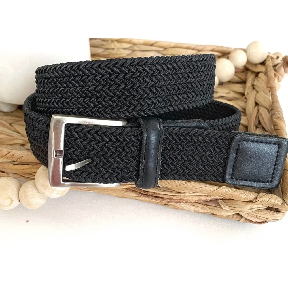 Black Woven Belt With Silver Buckle Unisex Black Belt Small 32